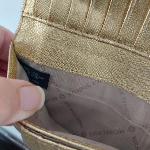 Michael Kors Jet Set Travel Large Trifold Leather Wallet Gold - Picture 8 of 8